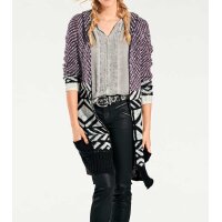 Longstrickjacke m. Kapuze, fuchsia-bunt