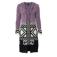Longstrickjacke m. Kapuze, fuchsia-bunt