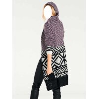 Long cardigan with hood, fuchsia-multicolour