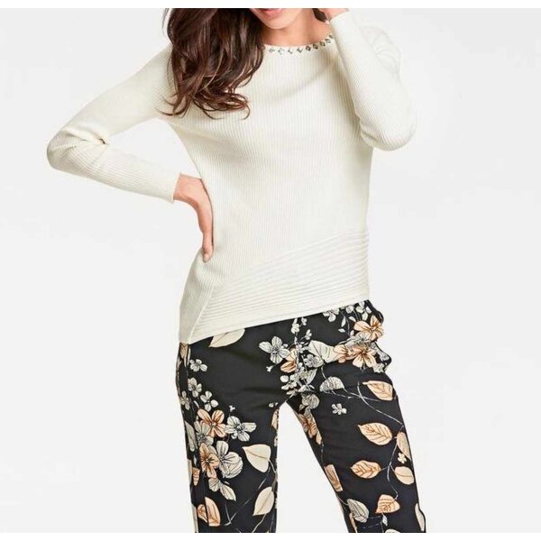 Designer-Pullover m. Strass, offwhite