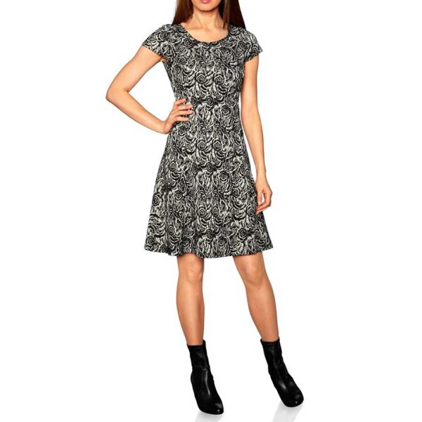 Bodyforming-Jacquardkleid, schwarz-beige