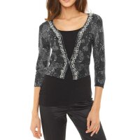 Designer-Druckstrickjacke m. Perlen, grau