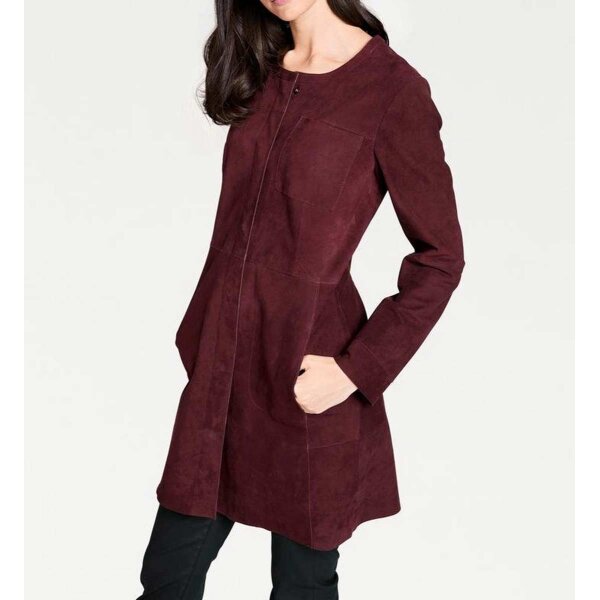 Designer-Ziegenveloursledermantel, bordeaux