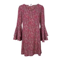 Designer-Volant-Druckkleid, rot-bunt