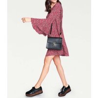 Designer-Volant-Druckkleid, rot-bunt