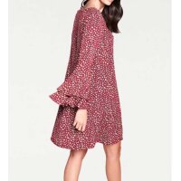 Designer-Volant-Druckkleid, rot-bunt