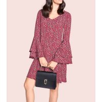 Designer-Volant-Druckkleid, rot-bunt
