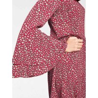 Designer-Volant-Druckkleid, rot-bunt