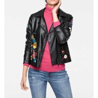 Bikerjacke m. Stickerei, schwarz-bunt