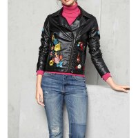 Biker jacket with embroidery, black-multicolour