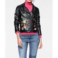Biker jacket with embroidery, black-multicolour