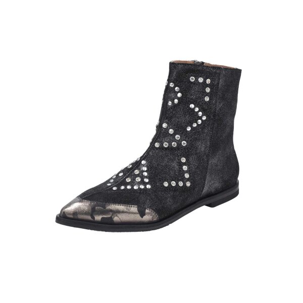 Marken-Velourslederstiefelette, schwarz-metallic