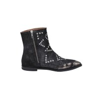 Marken-Velourslederstiefelette, schwarz-metallic