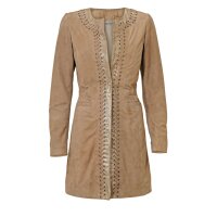Designer-Ziegenveloursledermantel, cognac