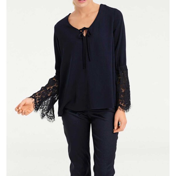 Designer-Spitzenbluse, nachtblau
