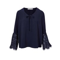 Designer-Spitzenbluse, nachtblau