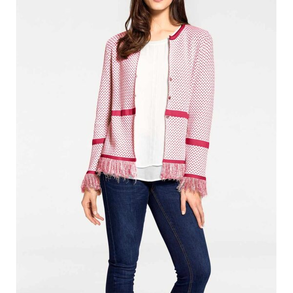 Designer-Strickjacke m. Fransen, rot-weiß