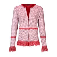 Designer-Strickjacke m. Fransen, rot-weiß