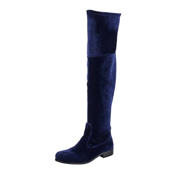 Samt-Overkneestiefel, nachtblau