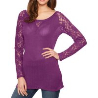 Designer-Spitzen-Feinstrickshirt, beere