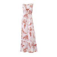 Designer-Maxikleid, koralle-weiß