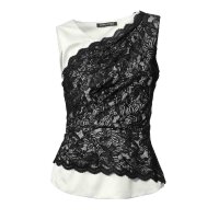 Designer-Satin-Spitzenshirt, offwhite-schwarz