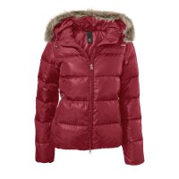 Daunenjacke m. Webpelz, kirschrot
