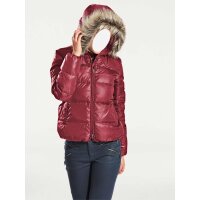 Down jacket with weave fur, cherry red