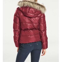 Down jacket with weave fur, cherry red