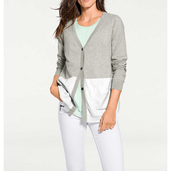 Designer-Kaschmir-Cardigan, grau-offwhite