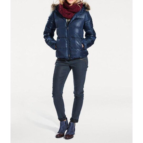 Daunenjacke m. Webpelz, blau