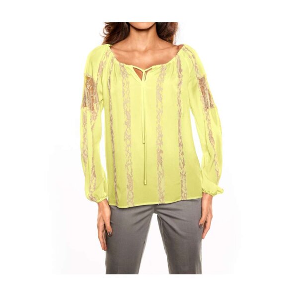Chiffon lace blouse, yellow-cream