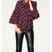 Designer-Druckbluse, schwarz-pink