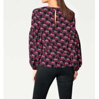 Designer-Druckbluse, schwarz-pink