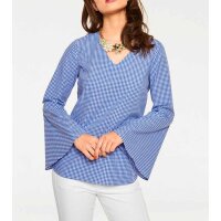 Designer-Volantbluse, blau-weiß