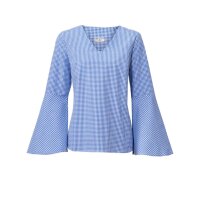 Designer-Volantbluse, blau-weiß