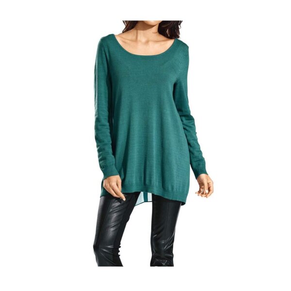 Pullover m. Chiffon, petrol