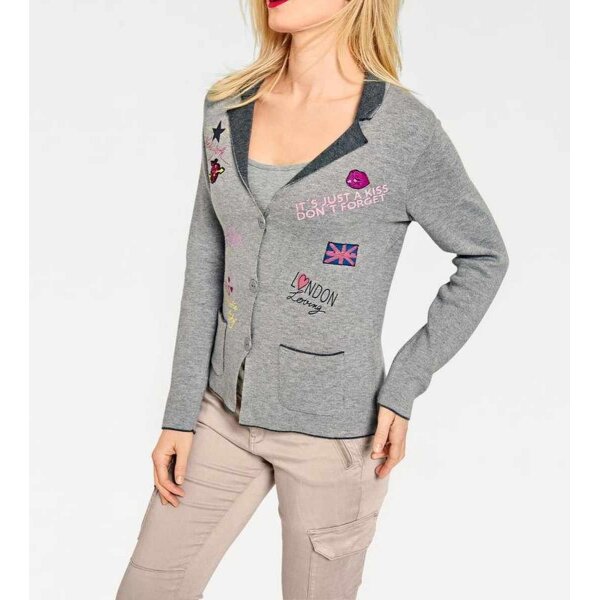 Cardigan m. Patches, grau