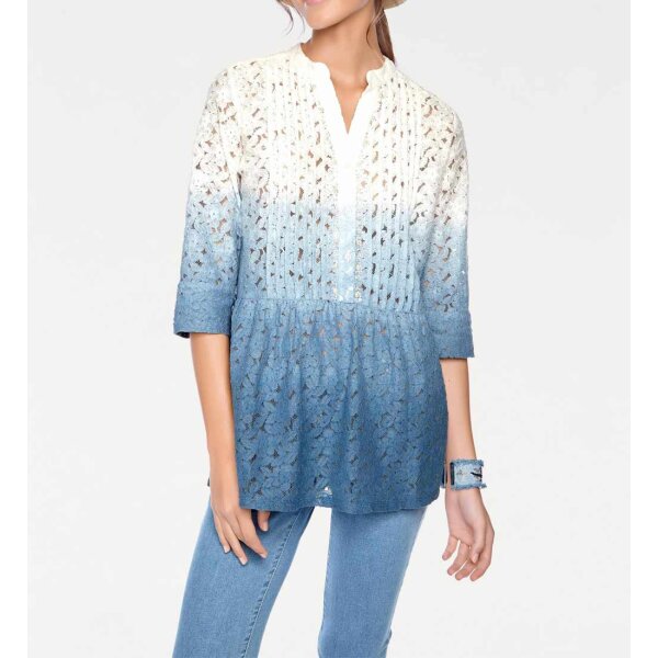 Lace blouse, white-blue