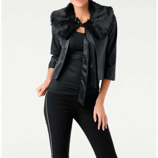 Lamb nappa leatherjacket with weave fur, black