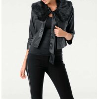Lamb nappa leatherjacket with weave fur, black