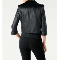 Lamb nappa leatherjacket with weave fur, black