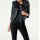 Lamb nappa leatherjacket with weave fur, black
