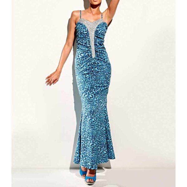 Designer leopard pattern dress, blue