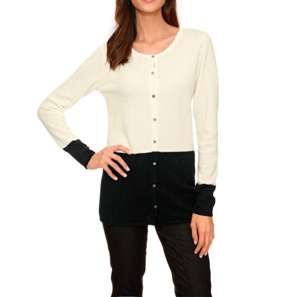 Kaschmir-Strickjacke, creme-schwarz