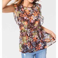 Volant-Chiffon-Druckbluse, bunt