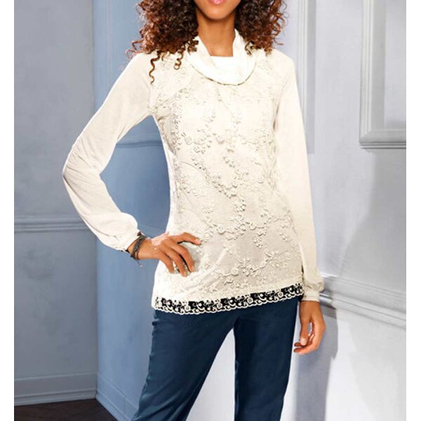 Designer-Spitzen-Jerseyshirt, ecru