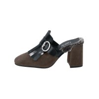 Sabot with weave fur, taupe-black