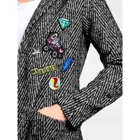 Wollmantel m. Patches, schwarz-weiß