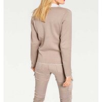 Cardigan with patches, taupe-ecru